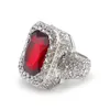 New Men Red Blue Black Green Ruby Ring Hip Hop Men Ring Famous Brand Iced Out Micro Pave Cz Ring301r