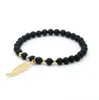 New Design Jewelry Wholesale 6mm Matte Agate Stone Gold and Platinum Plated Leaf Charms Beaded Bracelets