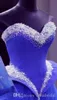 Royal Blue Lange Avondjurken Tule Peplum Elegante Kralen Pailletten Vloerlengte Een lijnkant Applicaties 2019 Vestidos de Festa Lint.