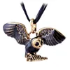 Vintage Enamel Owl Charm Pendant Necklace for Women Fashion Necklaces Lace Wax Rope Chain Vintage Bronze Jewelry Wholesale 6 Colors