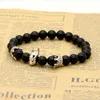 Mode Romerska Knight Crown Armband 8mm En Grad Black Onyx Stone Pärlor Fina män Kvinnor Charms Smycken