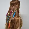 Hecho a mano étnico Tribal gitano turco cuerda cuentas de madera pluma diadema Clip de pelo joyería para mujeres niñas joyería