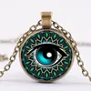 Bijoux Vintage en gros bleu vert œil de chat colliers pendentif mode charmant temps pierre verre collier pour hommes femmes