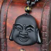 DJ Jewelry 100 Natural Black Obsidian Carving Maitreya Buddha Head Pendant Women Men039s Lucky Amulet smycken hängen med BE6329344