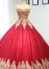 Nowa czerwono -złota suknia balowa suknie ślubne kochanie