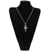 Egyptian Ankh Key Necklaces Mens Bling Gold Plated Chain Rhinestones Crystal Cross Iced Out Pendant For women's Rapper Hip Ho248a