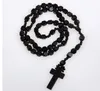 Bra lövträ Rosary Beaded Jesus Cross Trä Hänge Halsband för män och kvinnor Fine Smycken Gratis frakt