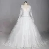 Vintage Lace Ball Gown Wedding Dresses New Arrival Long Sleeve Sheer Neck Beaded Tulle Puffy Vestido De Noiva Wedding Gowns Real Photos