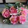 Jedwabna wiosna Rose 45cm / 17.75 "Długość sztuczne kwiaty róże Camellia 11 głowic na wiązkę dla DIY Bukiet Bukiet Akcesoria