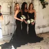 Zarif 2017 Siyah Şifon Sevgiliye Mermaid Gelinlik Modelleri Uzun Sırf Dantel Mahkemesi Tren Hizmetçi Onur Törenlerinde Custom Made Çin EN9147