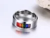 Gravure Laser gratuite 8mm en acier inoxydable mode cristal arc-en-ciel anneaux de mariage bijoux lesbiens gays