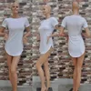 women white black tshirt dress summer style 2016 sexy bandage short beach dress cotton long tops tee t shirt dresses