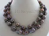 New Fine Genuine Pearls Jewelry Double Natural 15-20mm black coffee Baroque Reborn Keshi Pearl Necklace 34inches 14K