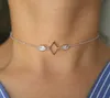 Mode bijoux en gros géométrique simple chaîne délicate 337cm cz chocker or rose plaqué argent simple chaîne collier ras du cou