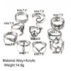 10 Pcs/set Bohemian Mermaid Tail Compass Yoga Water Drop Crystal Hollow Carved Diamond Women Ring Set Valentine's Day gift