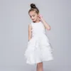 Stock Biały Organza Dress Dla Dzieci Linia Ruffles Kwiat Girl Sukienki Długość Koleń Dziewczyny Korowody Suknie Tanie Toddler Pagews Suknie 55