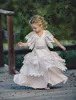 Dusty Pink Bohemia Wedding Flower Girl Dresses Jewel Neck with Short Sleeves Vintage Lace Ruffles 2019 Child Kids Birthday Party D1346097