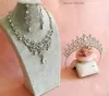 Romantische Shining Beaded Rhinestone Bridal Tiara Ketting Oorbel Sieraden Sets Parels Bruiloft Accessoires voor Bruiloft Avond Party LY057