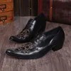 Fashion Carved Mens Pointed Toe Elevator High-Heel Black Dress Shoes For Man Office Work Leisure Leather