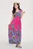 Summer Style Print Maxi Dresses Women Beach Club Casual Loose Chiffon Sleeveless V-Neck Long Elegant Bohemian Dress