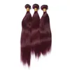 Virgin Brasilian Vin Röd Human Hair Weaves Wholesale Straight # 99J Burgundy Virgin Remy Mänskliga Hår Bundlar 3PCS Wefts Extensions