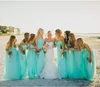 2019ターコイズビーチの花嫁介添人のドレスの中心的なシフォンAライン夏の夏のメイド庭の長い花嫁介添いドレスカスタムメイド