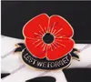 "Opdat we vergeet" Email Red Red Poppy Broche Pin Badge Golden Flower Broches Pins Remembrance Day cadeau voor vrouwen