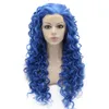 Długa kręcona niebieska syntetyczna koronka front Cosplay Party Wig