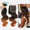 Ombre Hair Extensions Three Tone Brown 1B / 4/30 Ombre Brazylijski Body Wave Ludzkie Włosy Wyplata Wiązki 4x4''Closure z 3Hair wątek