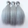 Wefts 3Pcs Hair with Closure Human Hair Grey Brazilian Straight Silver Grey Hair Extensions Grey Weave Bundles With Closure In Stock