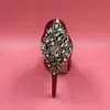 Satin Red Rhinestones Wedding Shoes Dress Pump Platform Round Toe Slip-on Women Shoes Stilettos High Heels Summer Ladies Party Shoes