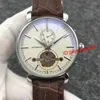 luxury Brown Leather Fashion Mechanical Men's Stainless Steel Automatic tourbillon Watch Sports mens Watches Wristwatch free shopping