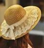 Cappello da donna in pizzo estivo in paglia con visiera parasole a tesa larga da spiaggia per bambini