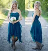 Country Western High Low Short Bridesmaid Dresses Chiffon Lace Casual Maid of Honor för bröllop under 100 Homecoming Party Prom Crows A Line