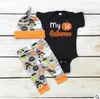 Baby Clothing Sets Pumpkin Christmas Halloween Outfits Kids Deer Print Suits Xmas Ins Romper Pants Hats Cotton Jumpsuit Caps Trousers B2841