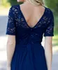 Sparkly Lace Royal Blue Long Modest Bridesmaid Dresses With Half Sleeves Rustic Women Formal Evening Wedding Party Dresses Cheap Custom Made