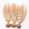 Malaysisches indisches brasilianisches blondes Haar tiefe Welle 3Pcs platinblondes lockiges Haar-Schuss 613 menschliche Haar-Webart