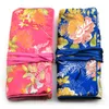 大きなかわいい花の折りたたみ式ジュエリーロールアップトラベルバッグ化粧品化粧収納袋巾着中国のシルクブロケードポーチバッグ30個/ロット