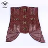 البني Steampunk مشد المرأة مشدات المرأة الكورسيهات فو الجلود القوطية underbust الصلب الجوفاء الخصر مشد بوستير أعلى S-2XL