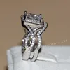 4CT Princess Cut Luxury Jewelry 10kt White Gold Filled Topaz Cz Diamond Diamonique Bröllopsförlovningsringar Set för Women271o