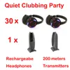 Casque sans fil LED avec système complet professionnel Silent Disco - Pack Quiet Clubbing Party avec 30 casques et 1 émetteur Contrôle de distance de 200 m