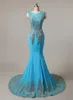 2021 New Black Blue Long Lace Mermaid Formal Evening Dresses Scoop Crystal Lace Up Pagant Prom Party Gown Stock Q15