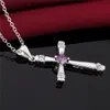 High grade women's cross shape Pendant Necklace purple gemstone sterling silver plated necklace STSN656,fashion 925 silver necklace free