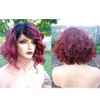 Ombre 99j Short bob wavy Body wave Human Lace Front Wig Glueless Natural Blackdark wine Virgin Hair Women Wigs Cut curly2498038