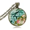 Musique Note Collier Treble G-Clef Pendentif Oiseau Bijoux Rose Fleur Rose Collier Verre Cabochon Papillon Pendentif Argent Charme Musicien Cadeau