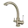 Rolya Rushed Troditional Style Antique Bronze Kitchen Faucet Sink Mixer Tri-Flow 3 Way Water Filter Tap271r