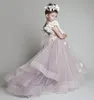 花の女の子の服の結婚式の新しいチュールのフリルの手作りの花1人の肩のページェントのドレスリトルガールグリッツキッズウエディングドレス