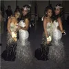 Luxury Mermaid Fur Prom Klänningar 2017 Rhinestone Crystal Beaded Feather Evening Gowns 8th Grade Graduation Party Dresses Vestido Longo