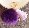 Populära nyckelringar Kaninpälsboll Keychain Gift äkta kaninpäls Hängsmycke Telefon Tassel päls Pom Pom Tillbehör DHL Gratis 100PCs 16 färger