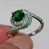 Tamanho 510 New Women Women Luxury Jewelry 925 Sterling Silver Round Cut Emerald 5A CZ Diamond Poplupar Party Gift Band Paving Ring 29443333